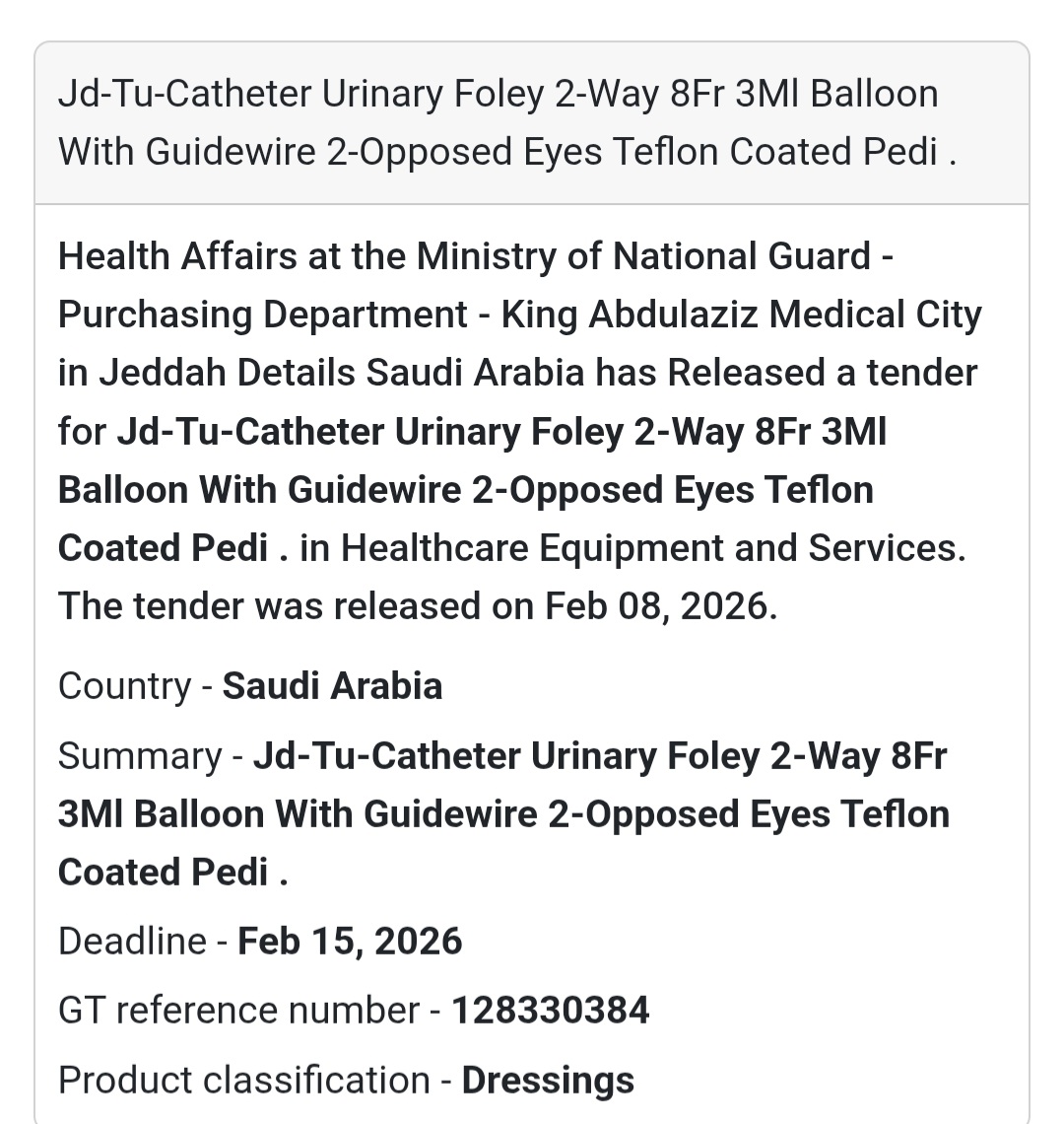 🩺 Foley Urinary Catheter (2-Way, 8Fr, Pediatric)