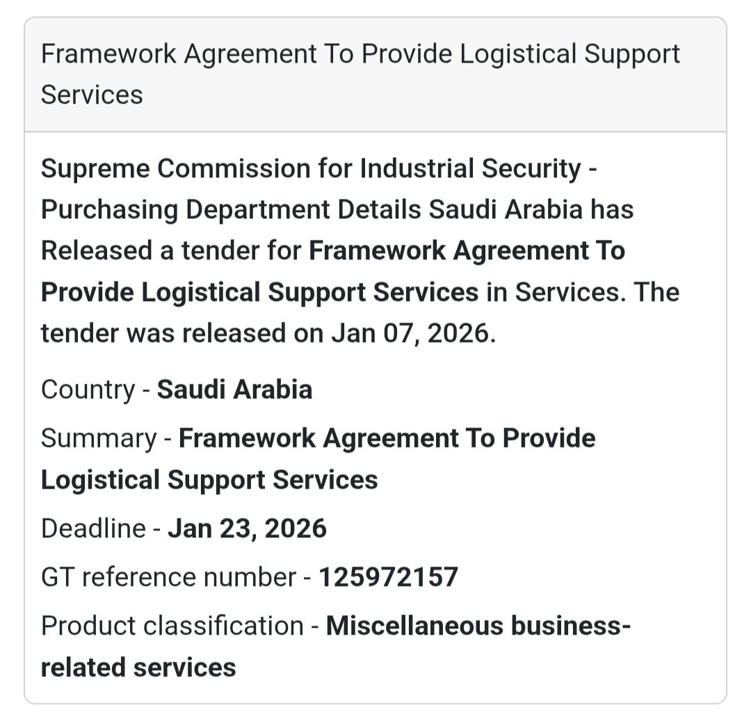🚚 Framework Agreement – Logistical Support Services