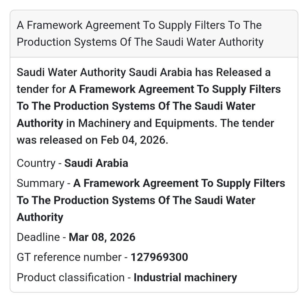 🧪 Framework Agreement – Water Filters Supply