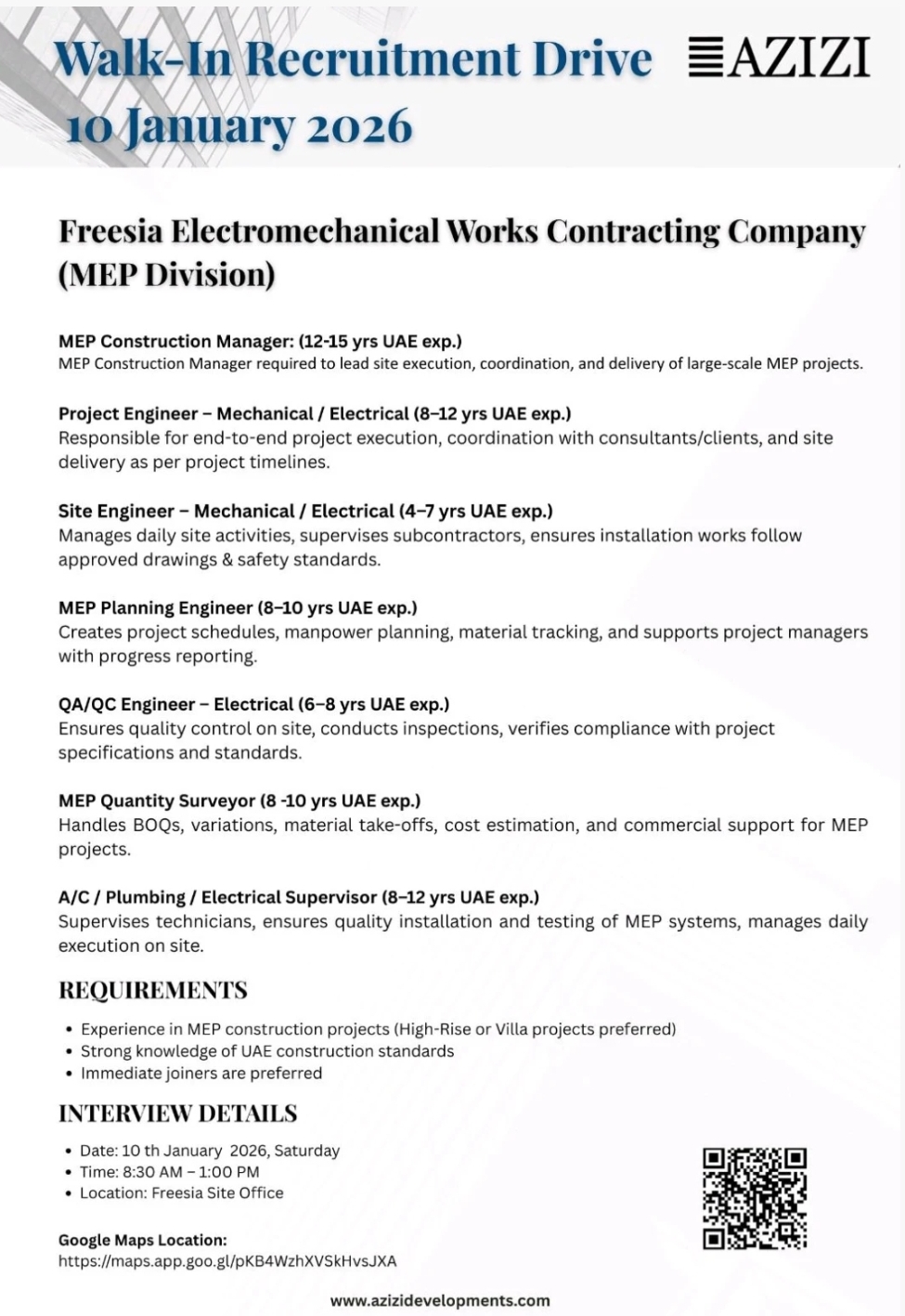 🔵 FREESIA ELECTROMECHANICAL – MEP WALK-IN