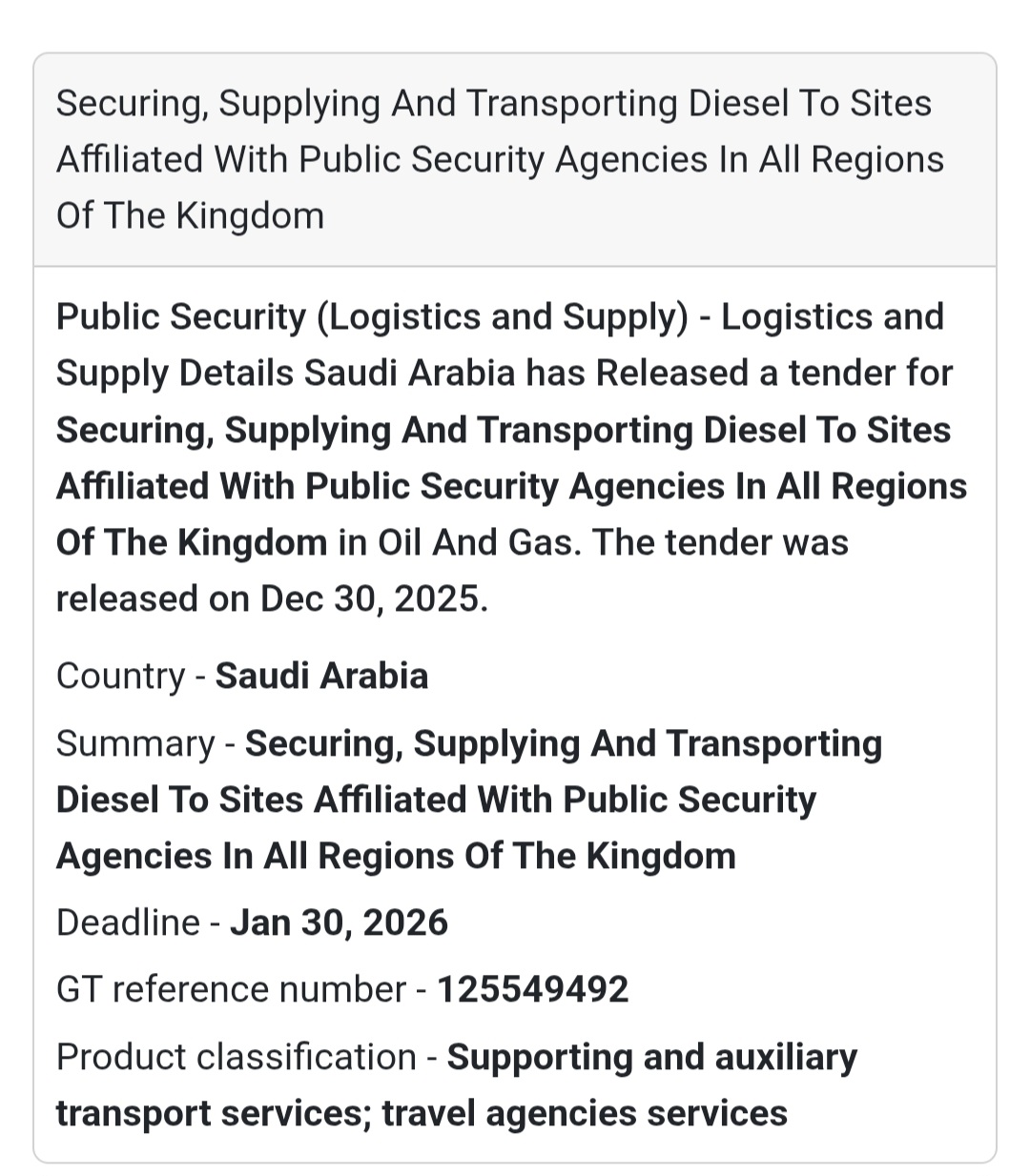 ⛽ Fuel Supply & Logistics Tender