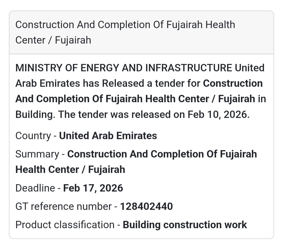🏥 Fujairah Health Center Construction – UAE