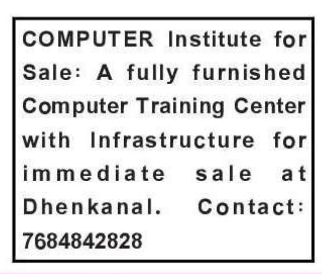🖥️ Fully Furnished Computer Training Institute for Sale – Dhenkanal, Odisha