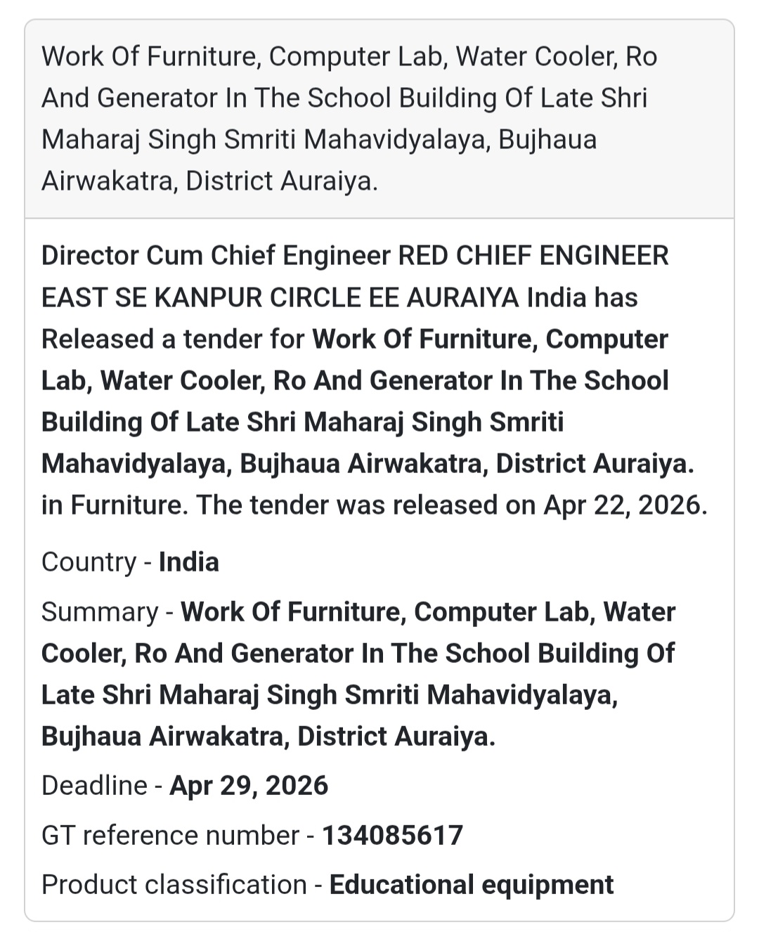 🏫 Furniture & Lab Setup – Auraiya College
