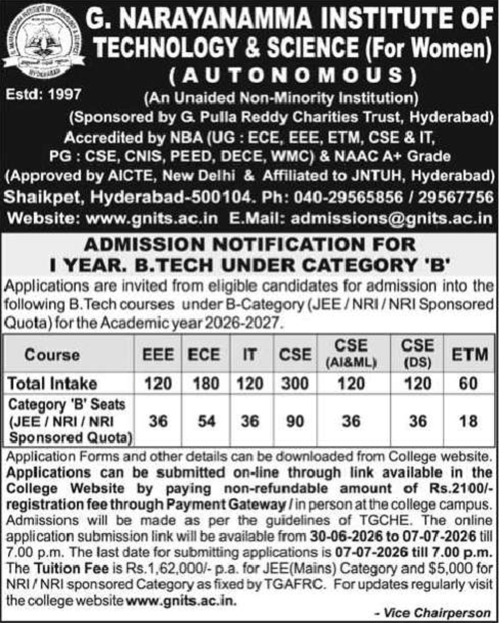 🎓 G. NARAYANAMMA INSTITUTE OF TECHNOLOGY & SCIENCE (GNITS)