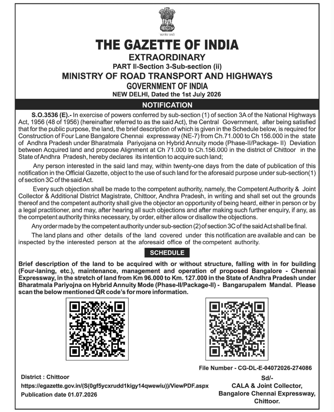 🛣️ Gazette Notification – Land