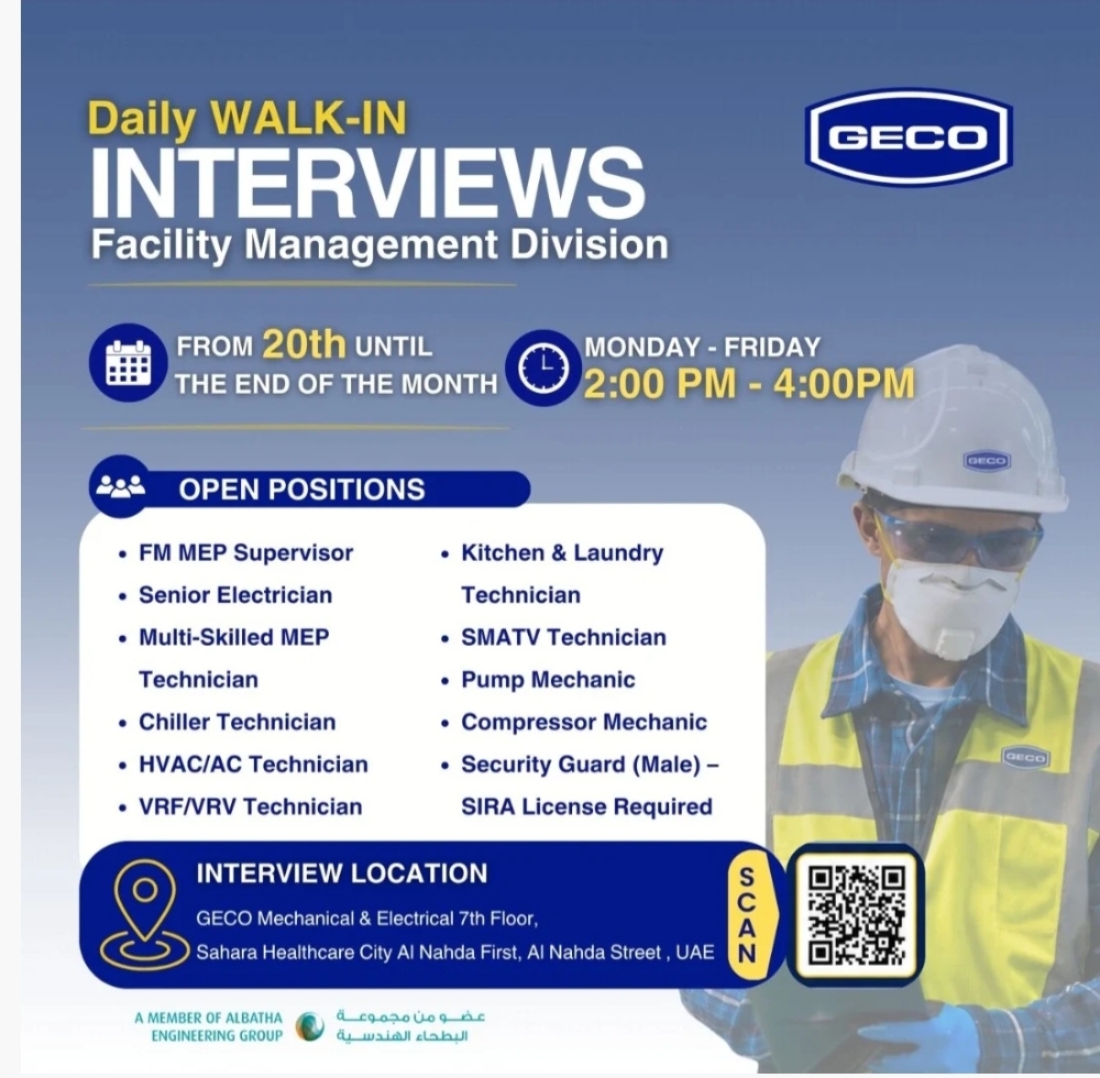 🏢 GECO M&E Ltd UAE Walk-in Interview 🔧