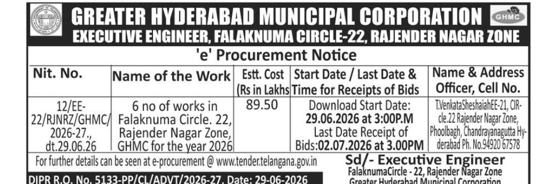 🏗️ GHMC e-Procurement Notice | Falaknuma Circle