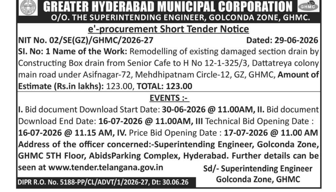 🏗️ GHMC – e-Procurement Short Tender Notice