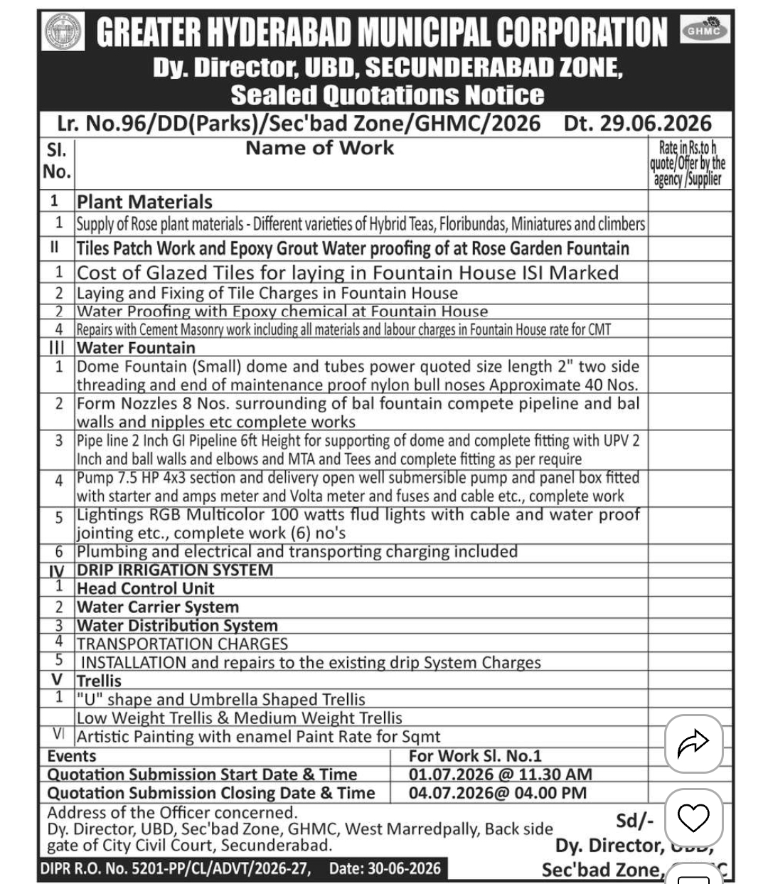 🌳 GHMC – Sealed Quotations Notice