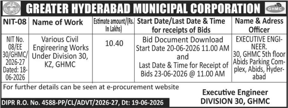 🏗️ GHMC TENDER NOTICE – Civil Engineering Works
