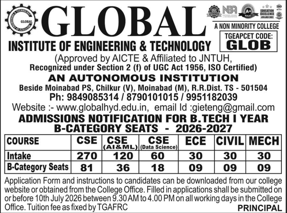 🎓 GLOBAL INSTITUTE OF ENGINEERING & TECHNOLOGY