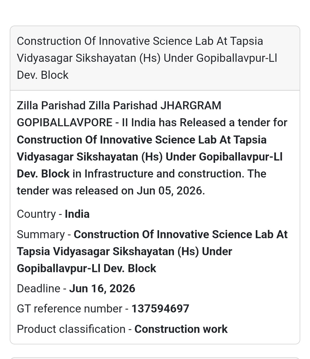 🏫 Gopiballavpur, Jhargram | Innovative Science Lab Construction Tender