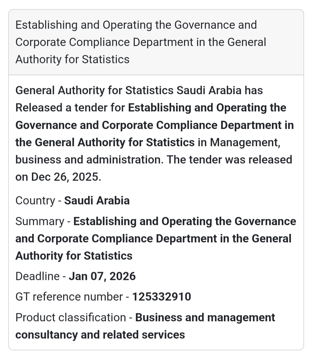 🏛️ Governance & Compliance Consulting Tender | Saudi Arabia 🇸🇦
