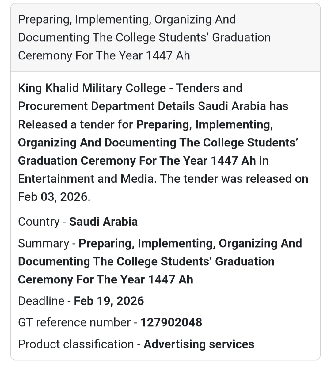 🎓 Graduation Ceremony Tender Alert! 🎓