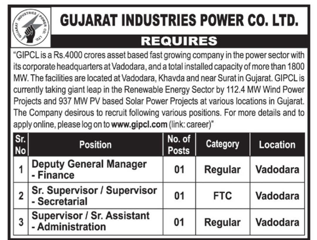 ⚡ Gujarat Industries Power Co. Ltd. (GIPCL) Hiring