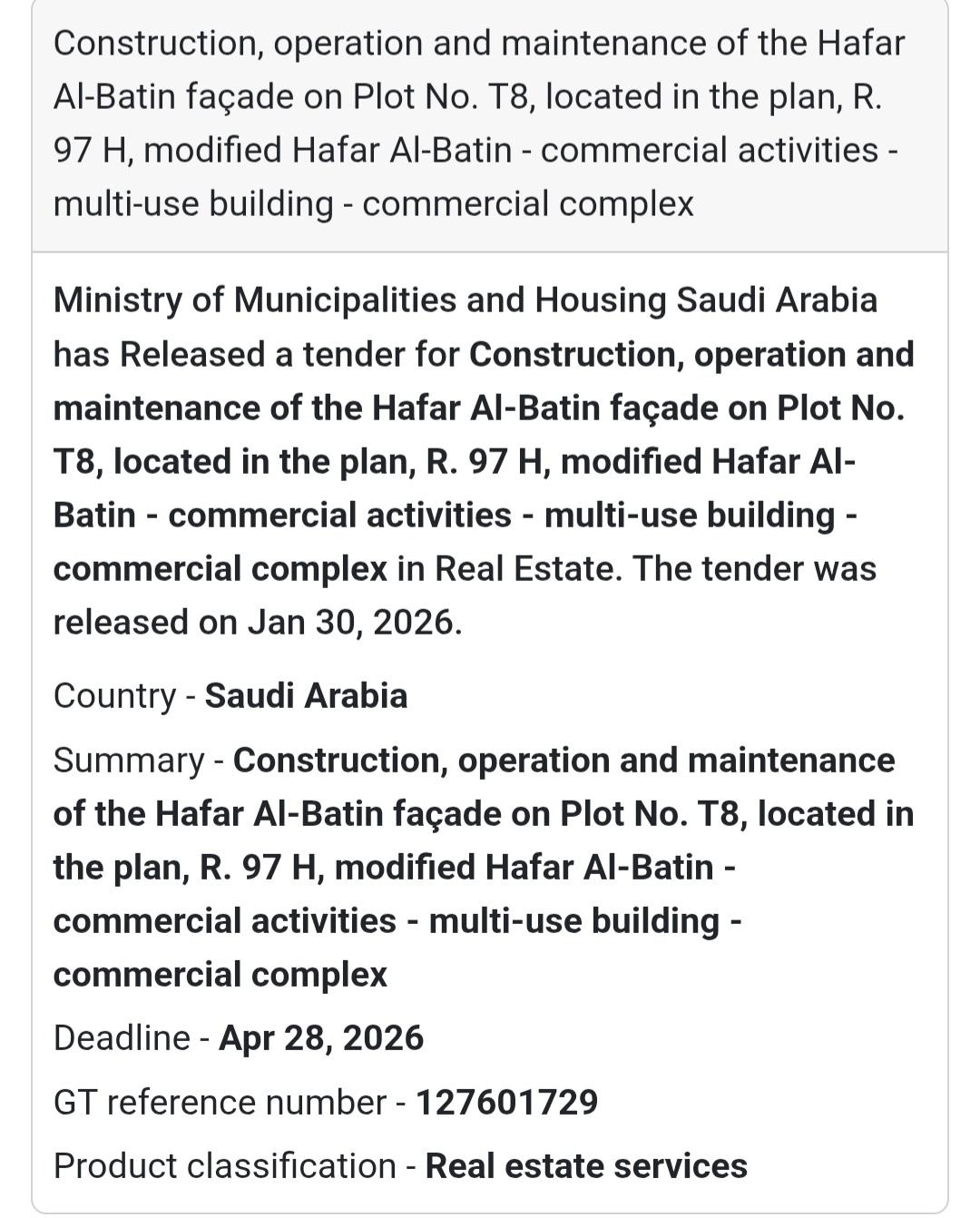 🏢 Hafar Al-Batin Facade Development – Plot T8