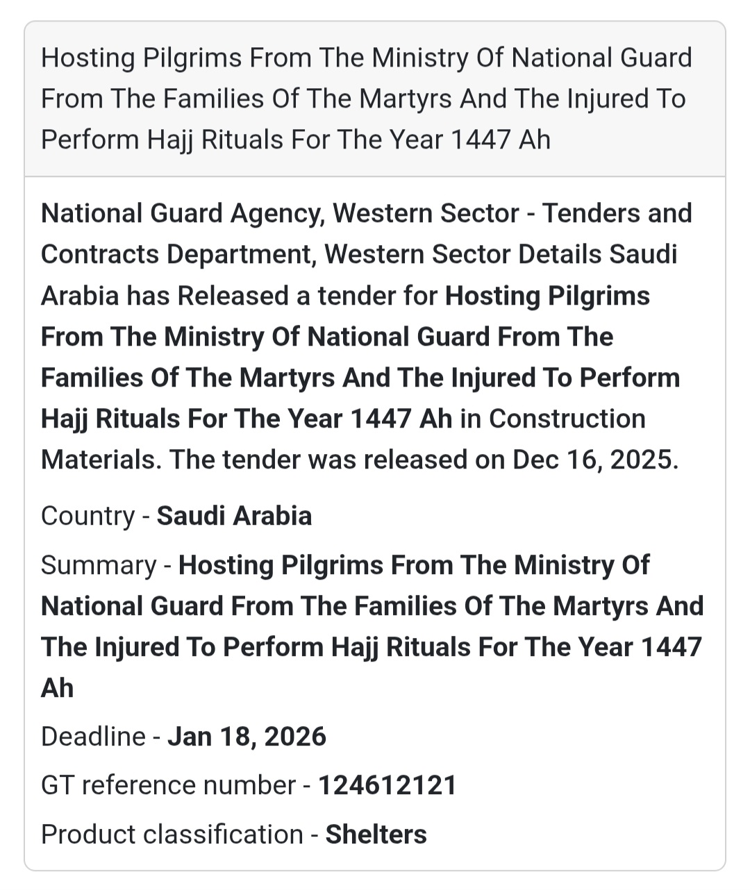 🔔 Hajj & Pilgrimage Services Tender | Saudi Arabia 🇸🇦