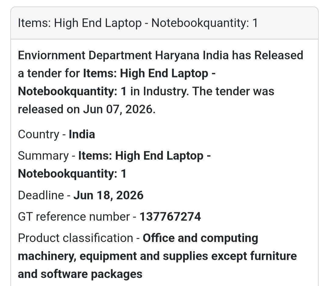 💻 Haryana, India | High End Laptop - Notebook Tender