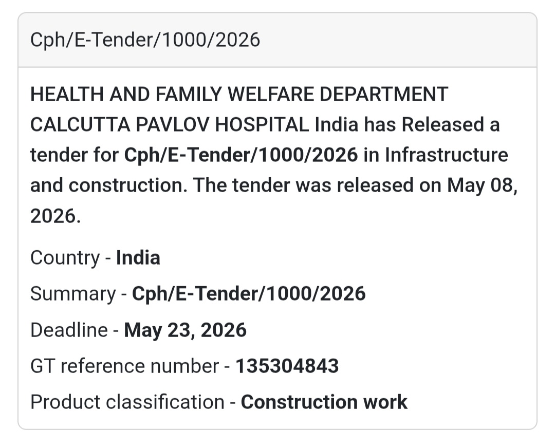 Heading: Calcutta Pavlov Hospital Construction Tender