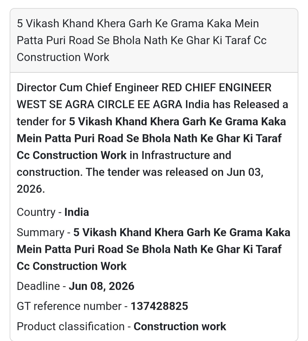 🛣️ Heading: CC Road Construction Work in Gram Kaka, Agra