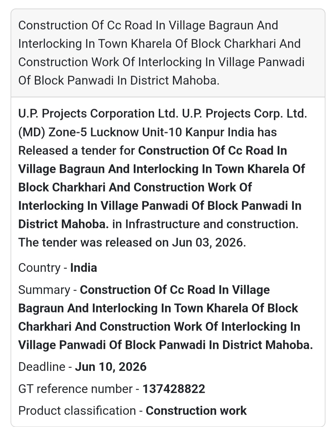 🛣️ Heading: CC Road & Interlocking Construction Work in Mahoba