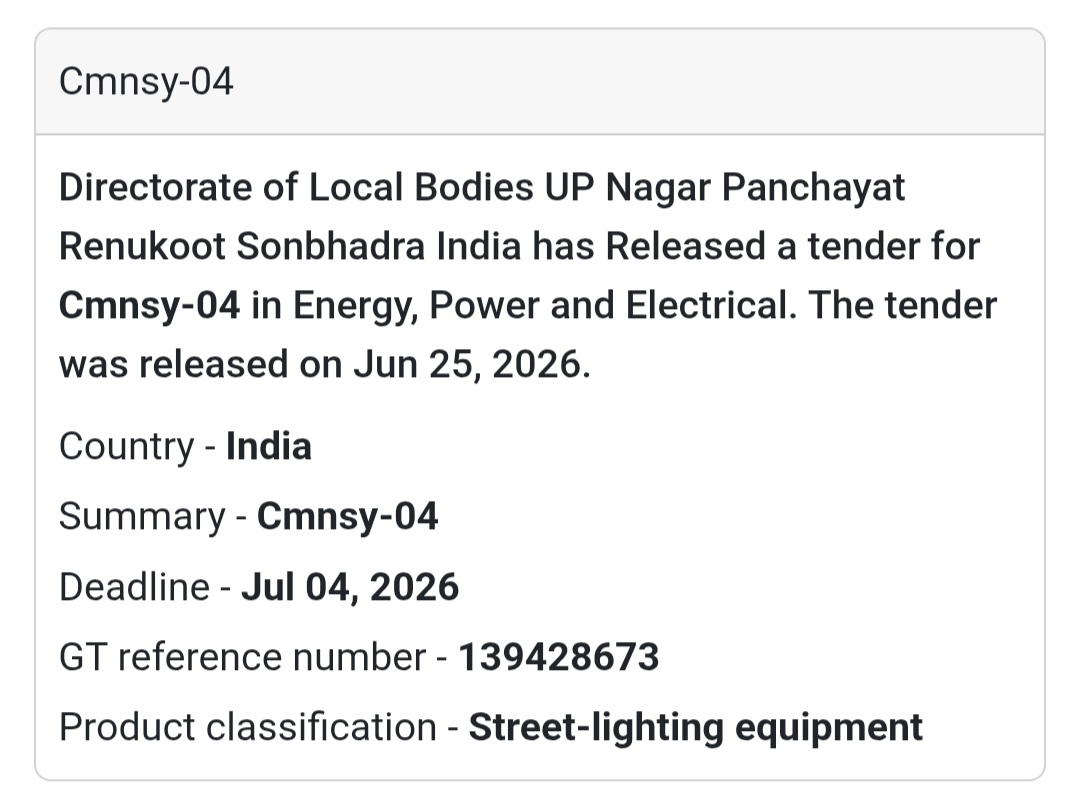 📌 Heading: CMNSY-04 Street Lighting Work – Renukoot, Sonbhadra, Uttar Pradesh