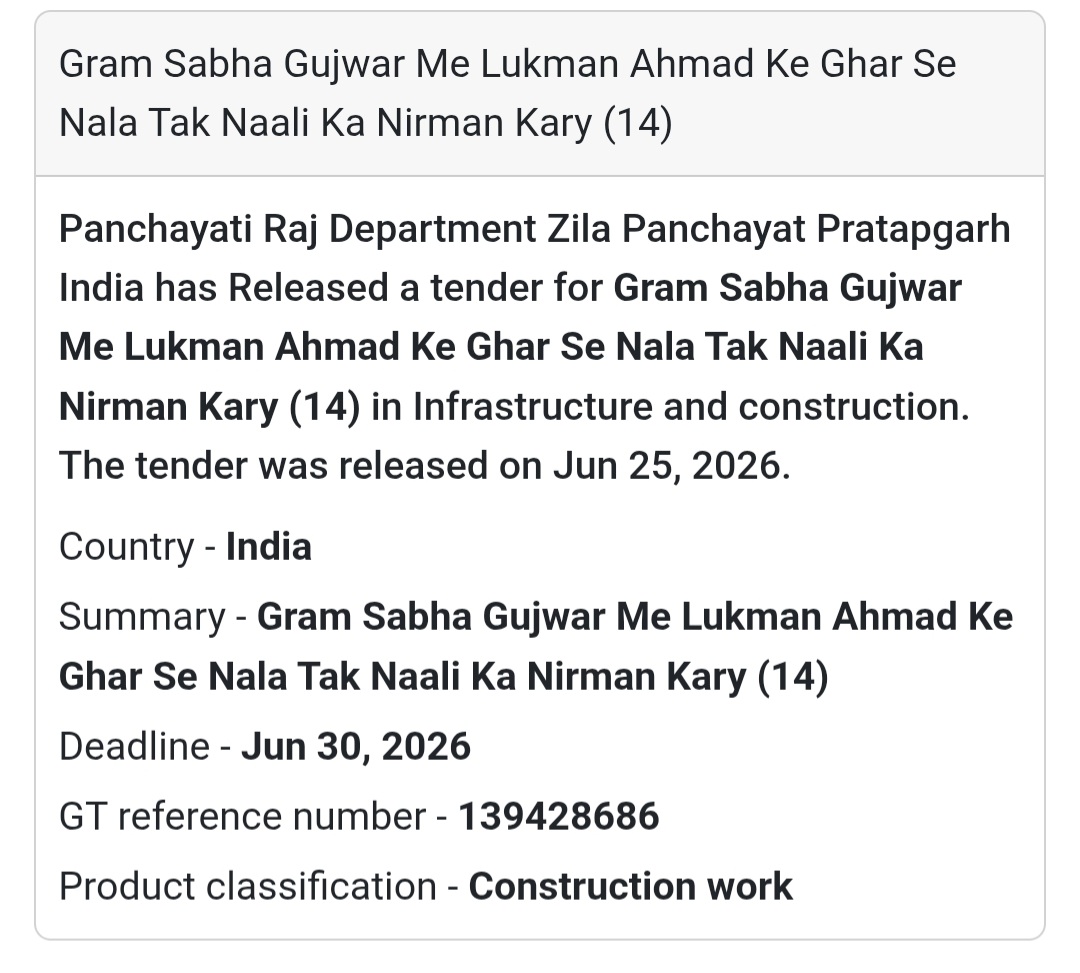 📌 Heading: Drain Construction from Lukman Ahmad's House to Nala – Gujwar, Pratapgarh, Uttar Pradesh