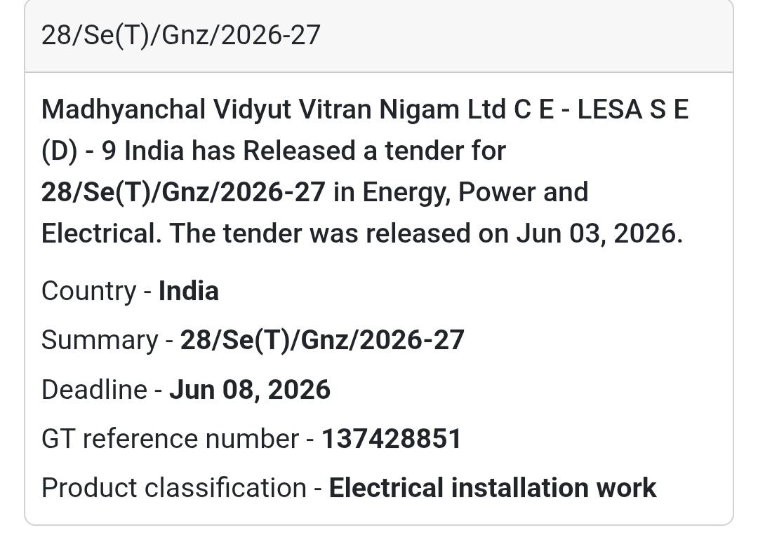 ⚡ Heading: Electrical Installation Work – Tender No. 28/Se(T)/Gnz/2026-27