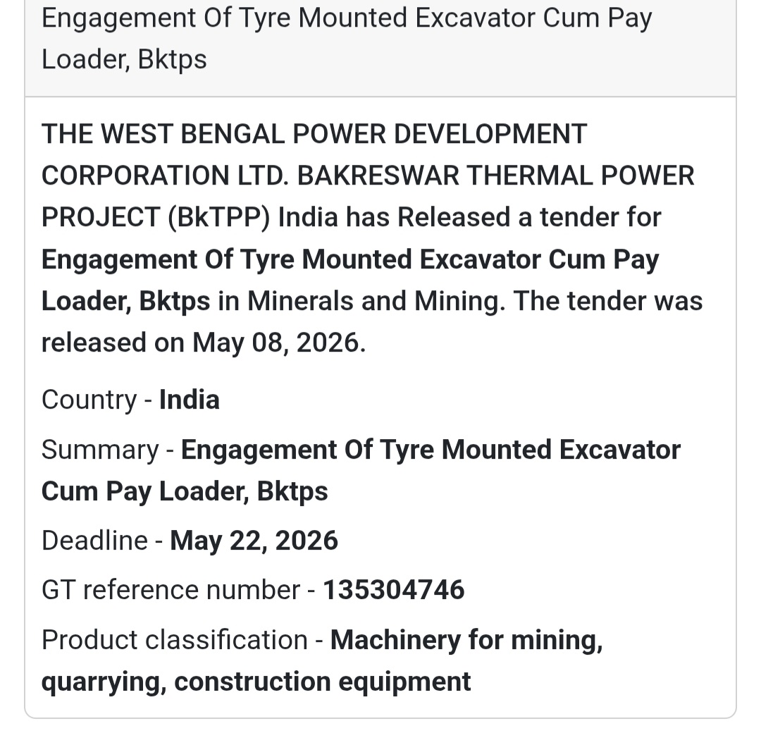 🚜 Heading: Engagement Of Tyre Mounted Excavator Cum Pay Loader At BkTPP