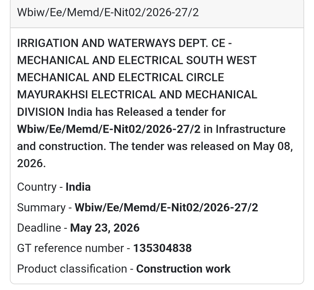 ⚙️ Heading: Irrigation & Waterways Mechanical And Electrical Tender