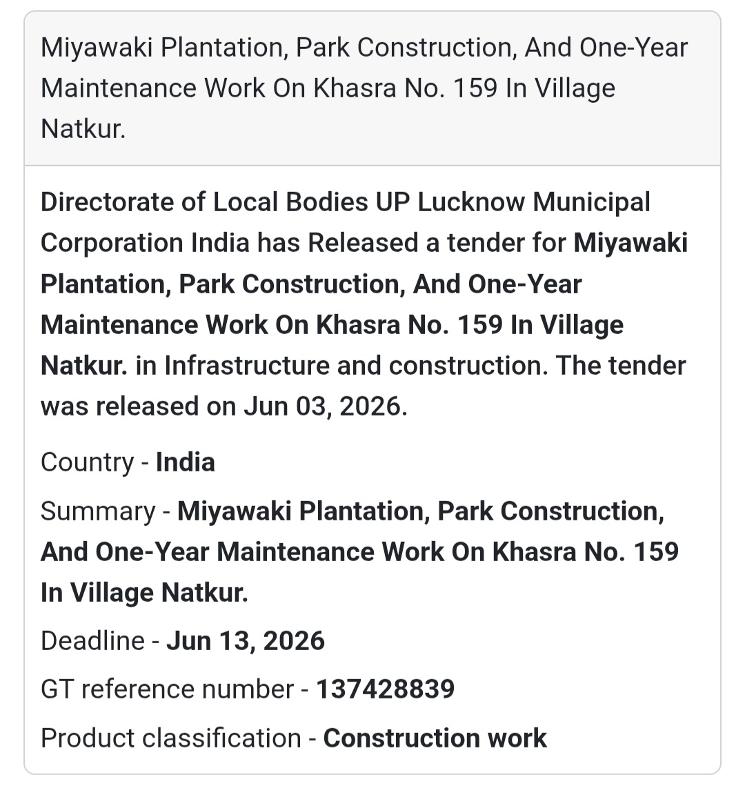 🌲 Heading: Miyawaki Plantation & Park Development at Khasra No. 165, Natkur