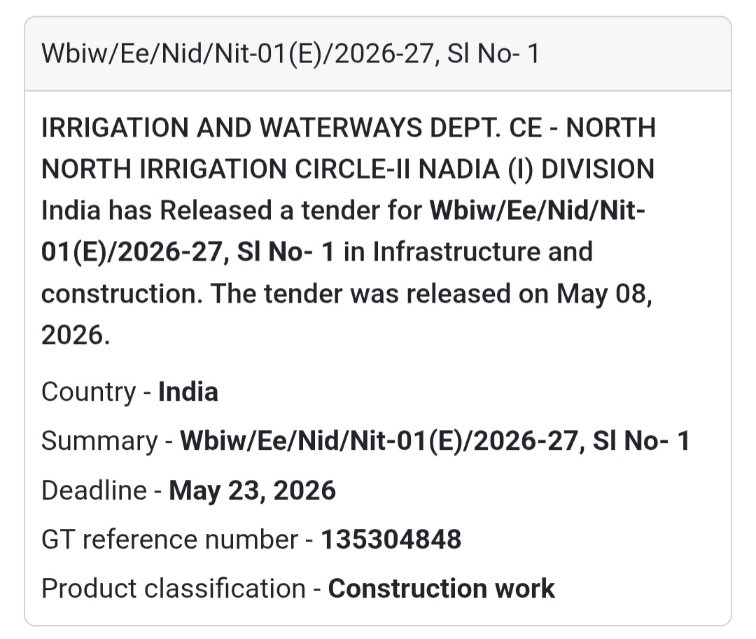 Heading: Nadia Irrigation Division Construction Tender