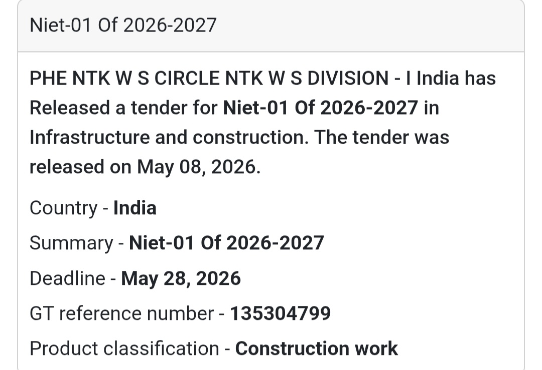 🚰 Heading: NIET-01 Of 2026-2027 Infrastructure Tender Released