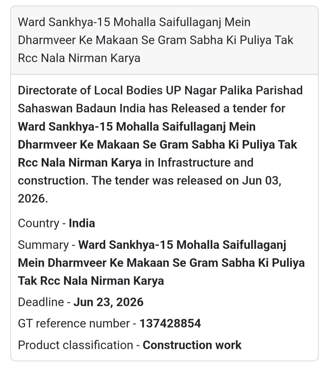 🌧️ Heading: RCC Drain Construction in Mohalla Saifullaganj