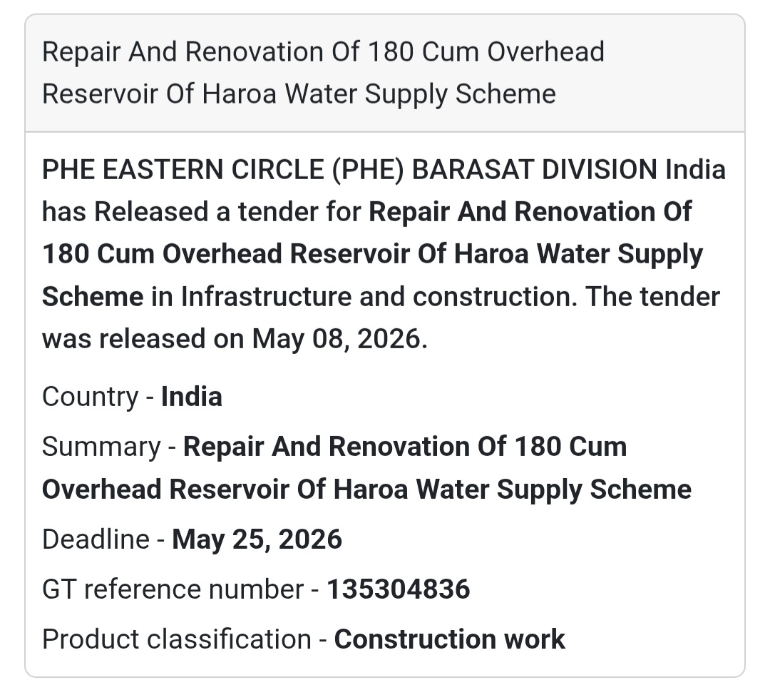💧 Heading: Repair And Renovation Of Haroa Water Supply Reservoir