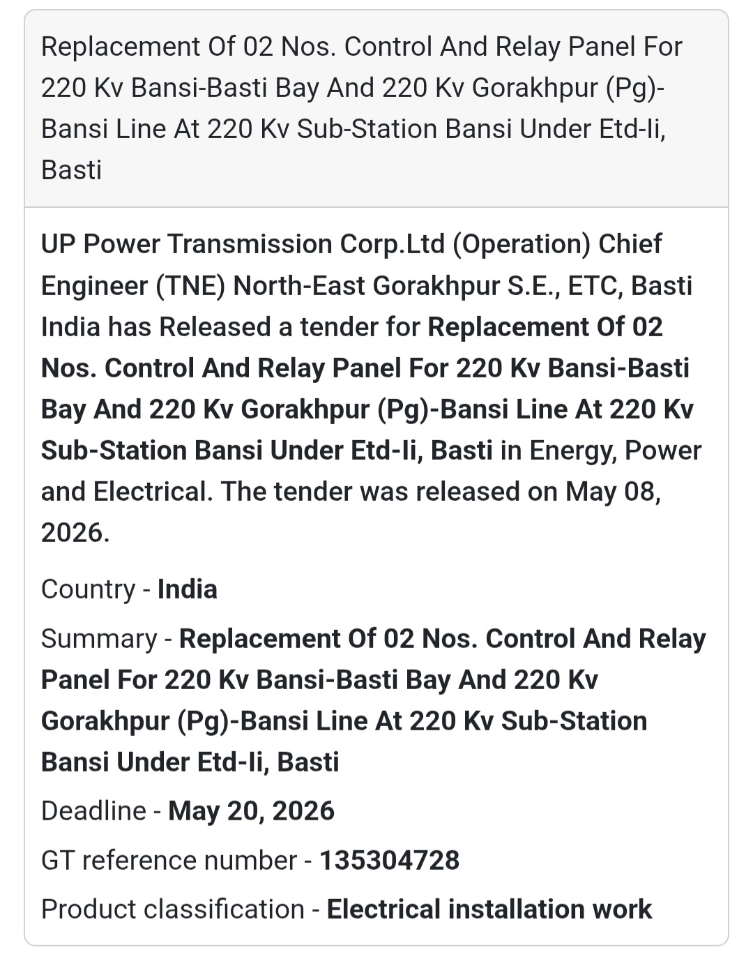 ⚡ Heading: Replacement Of Control And Relay Panel At 220 KV Sub-Station Bansi