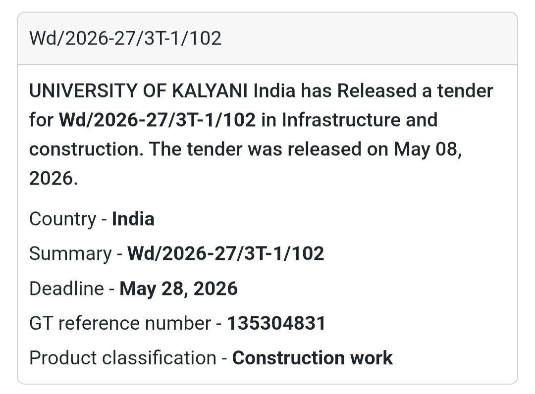 🏗️ Heading: University Of Kalyani Construction Tender Wd/2026-27/3T-1/102