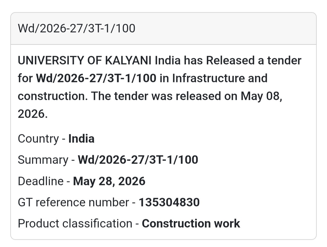 🏫 Heading: University Of Kalyani Infrastructure Tender Wd/