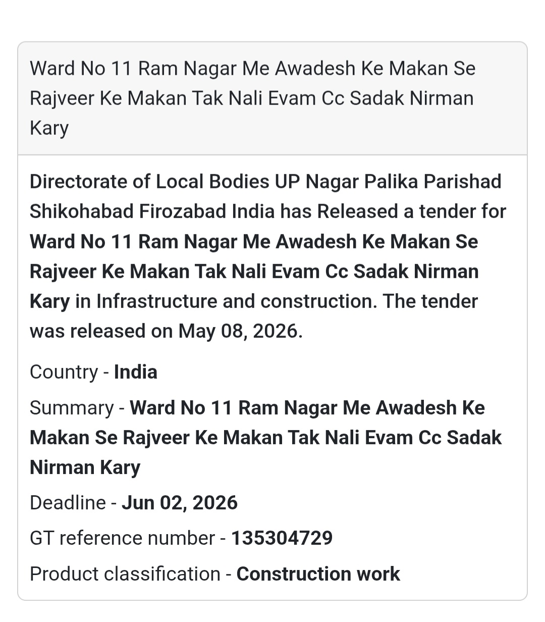 🚧 Heading: Ward No 11 Ram Nagar Me Nali Evam CC Sadak Nirman Kary