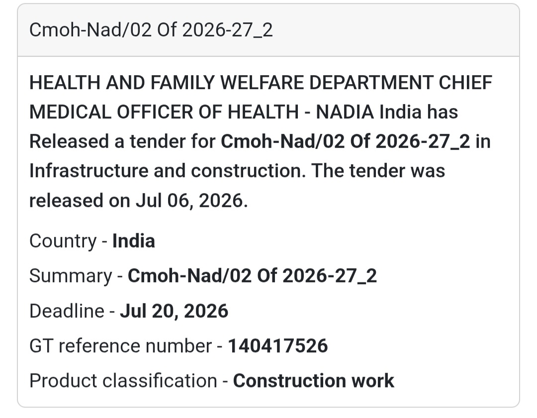 🏥 Health & Family Welfare Construction Tender | Nadia, West Bengal