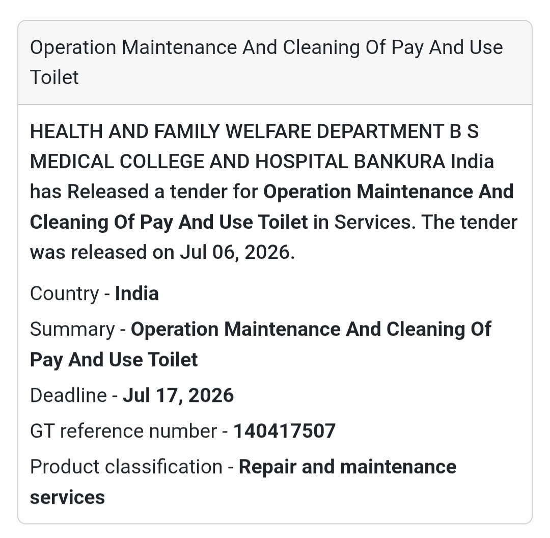 🚻 Health & Family Welfare Department Tender | India