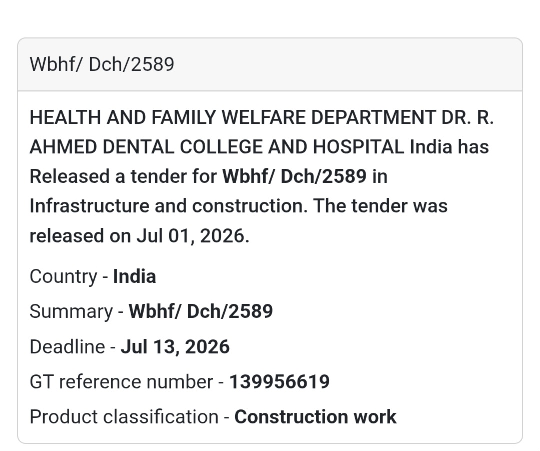 🏥 Health Infrastructure Tender | Kolkata, West Bengal