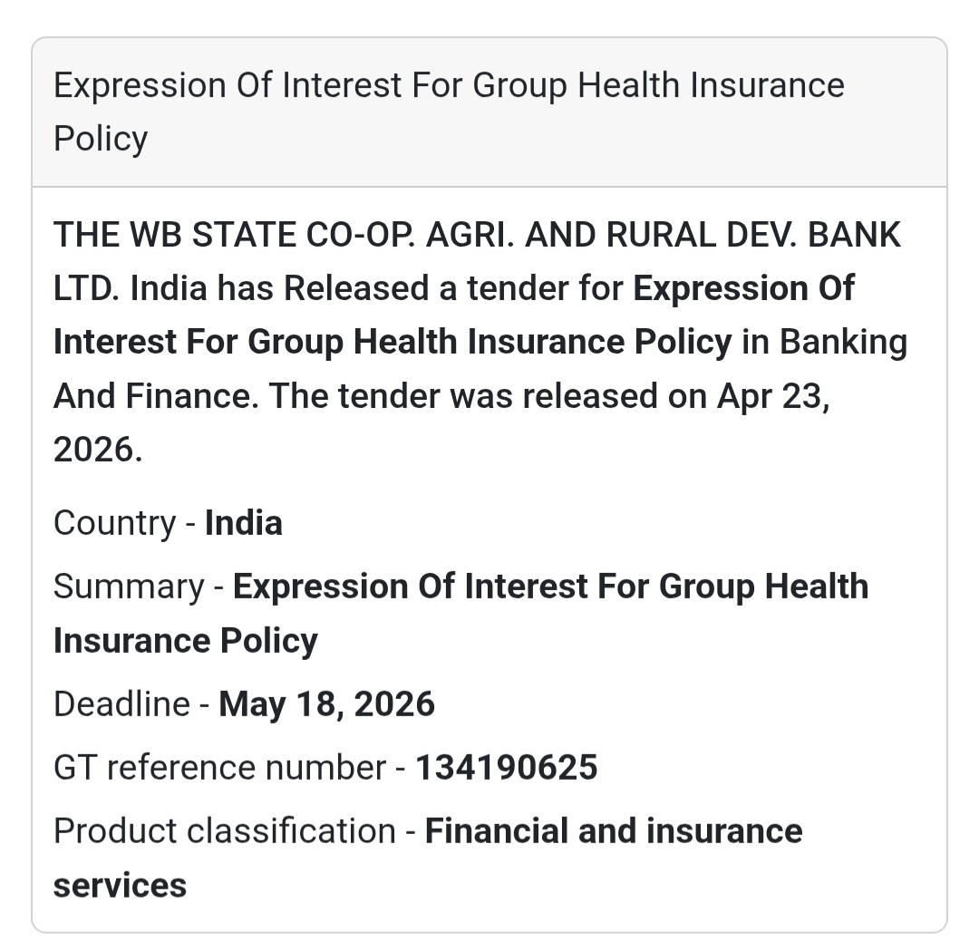 💼 Health Insurance Tender – West Bengal