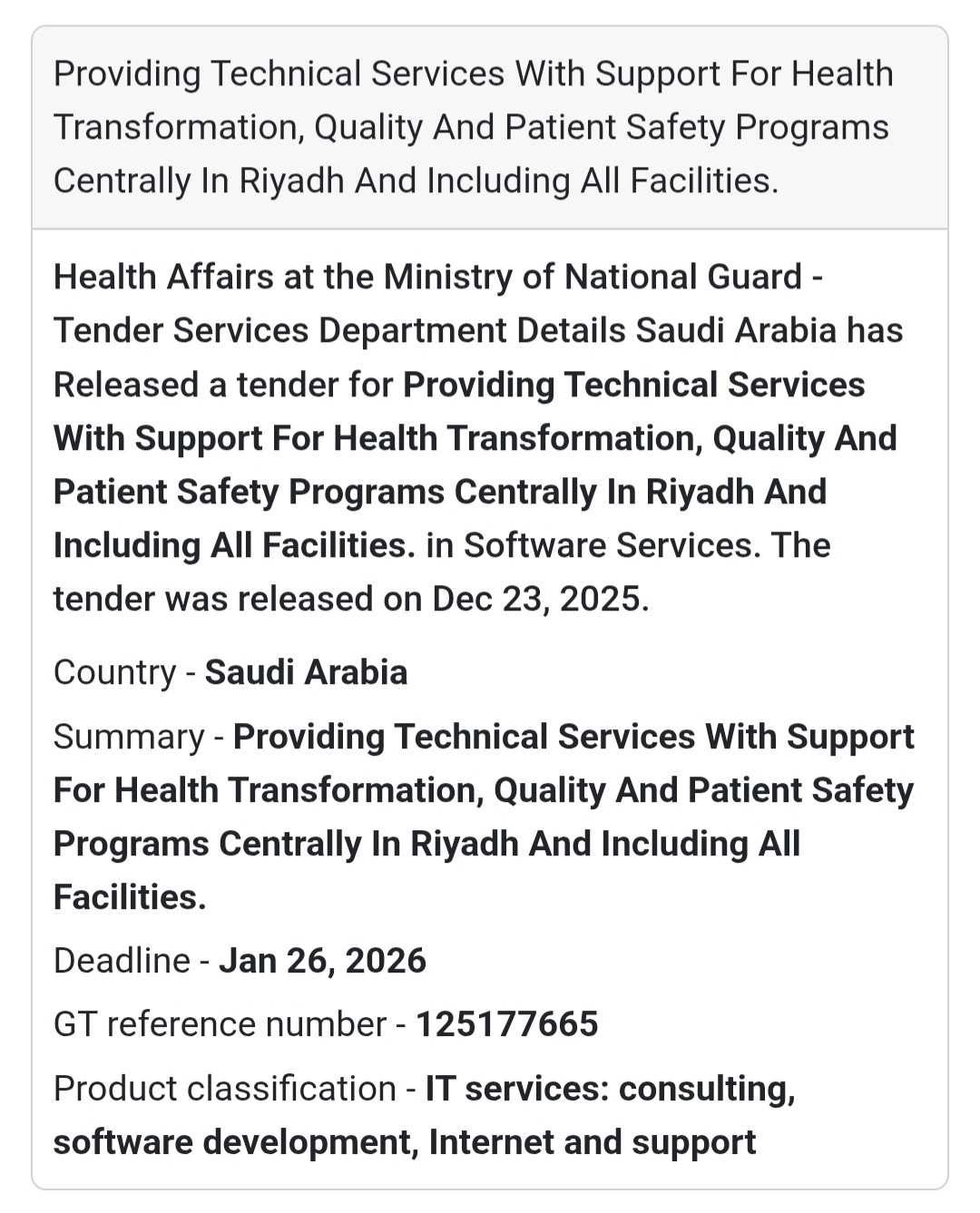 🏥 Health IT & Patient Safety Services – Riyadh Government IT Services Opportunity