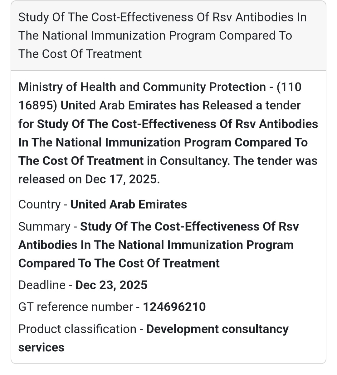 🔔 Healthcare Consultancy Tender | United Arab Emirates 🇦🇪