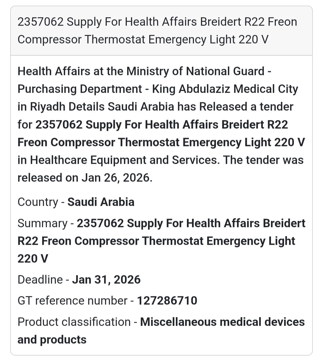 ❄️ Healthcare Equipment – Compressor & Thermostat Supply