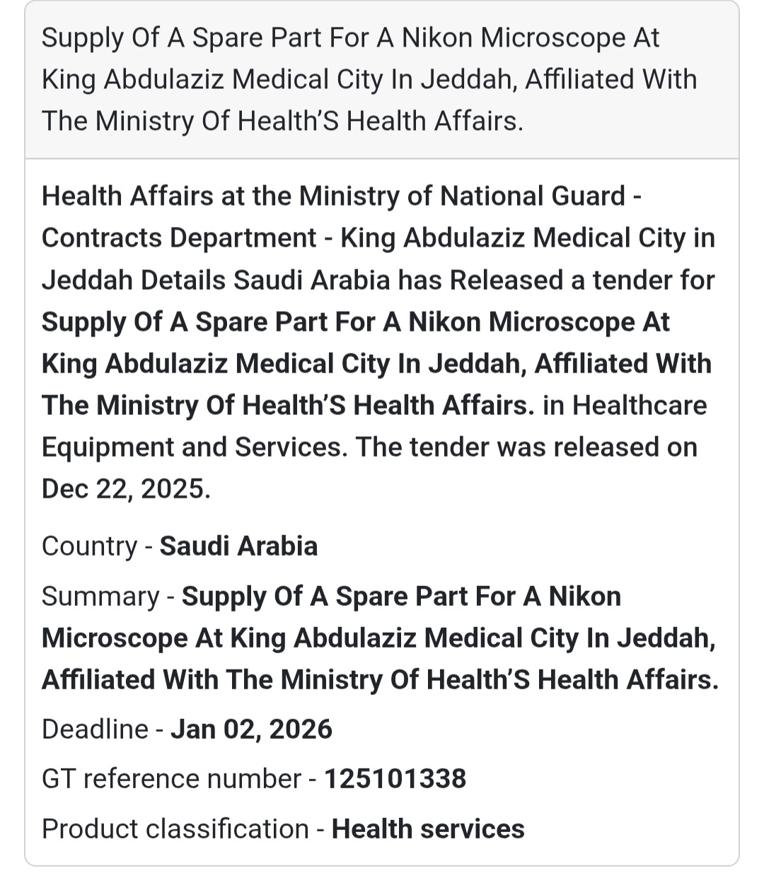 🔬 Healthcare Equipment – Saudi Arabia 🇸🇦