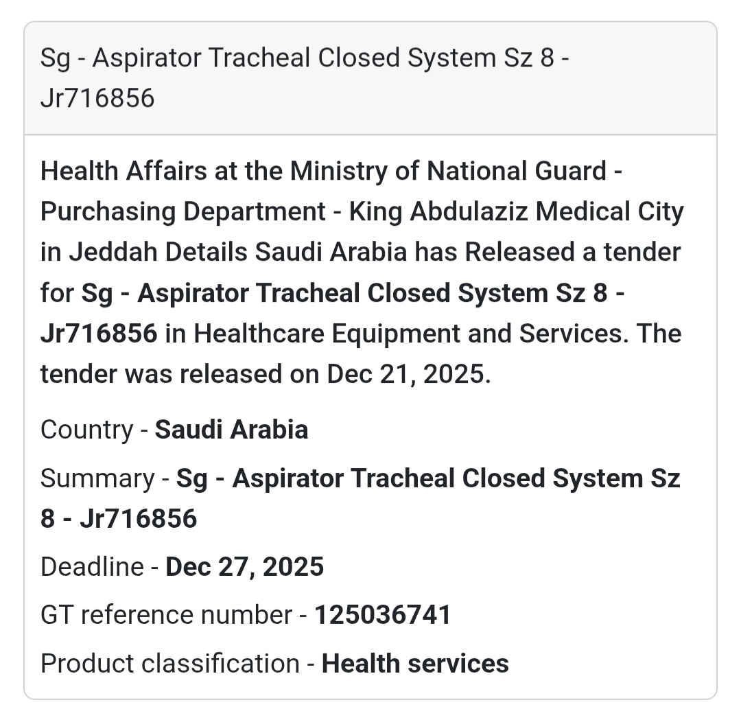 🫁 Healthcare Equipment Tender – Saudi Arabia