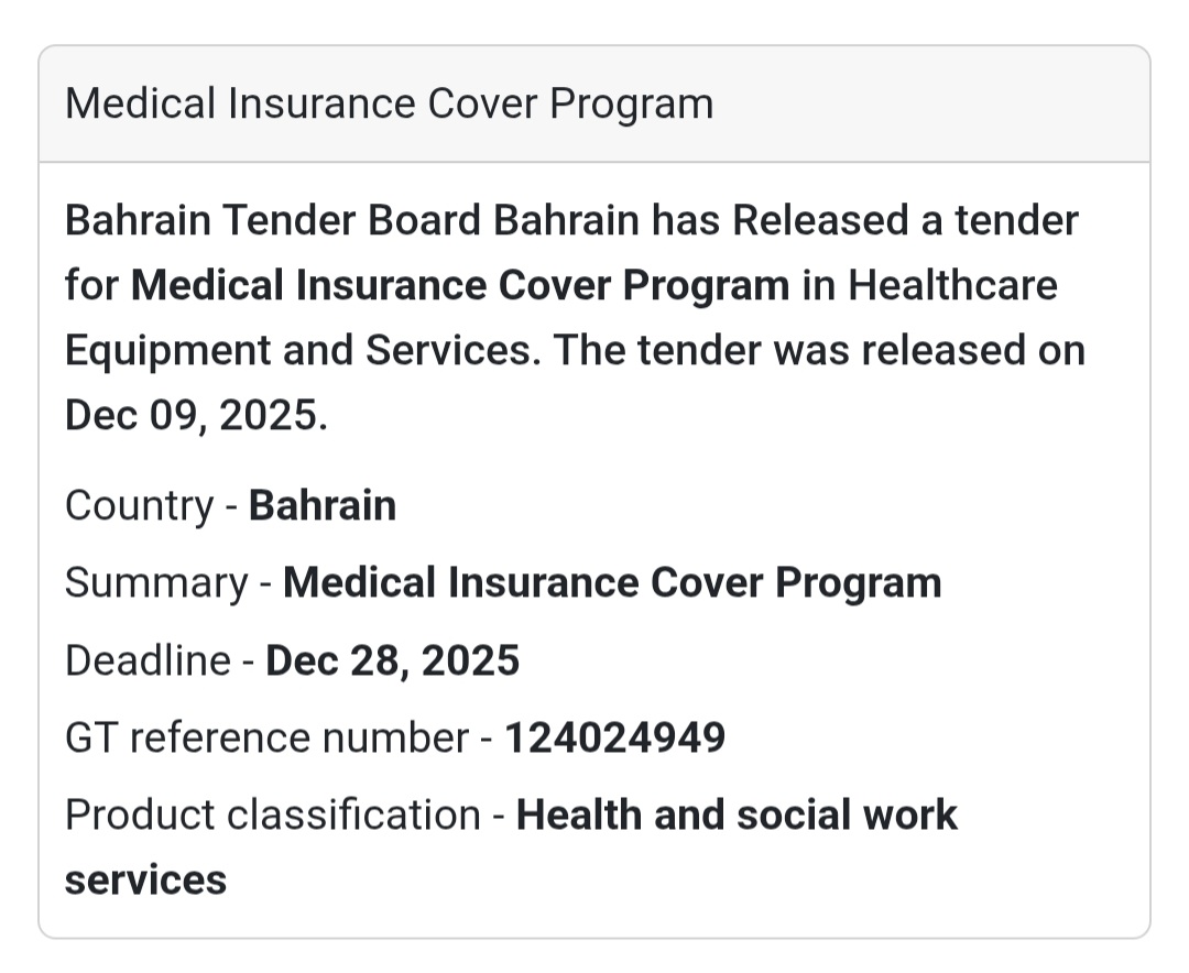🚨 Healthcare Insurance Tender – Bahrain 🇧🇭🏥
